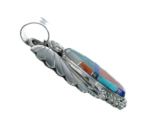 Native American Navajo Sterling Silver Leaf Multicolor Inlay Pendant NN20857