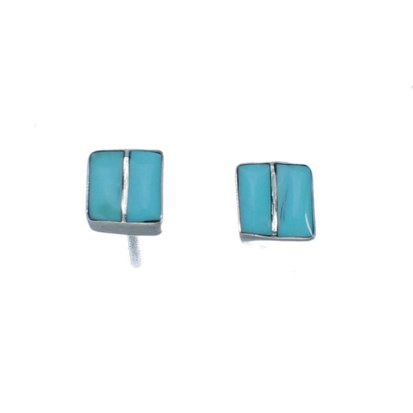Navajo Turquoise Sterling Silver Inlay Square Post Earrings NN20677