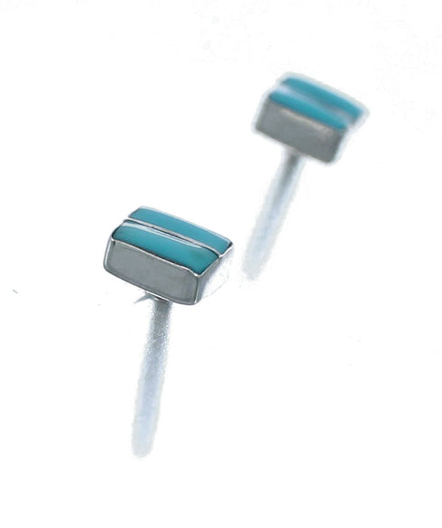 Navajo Turquoise Sterling Silver Inlay Square Post Earrings NN20677