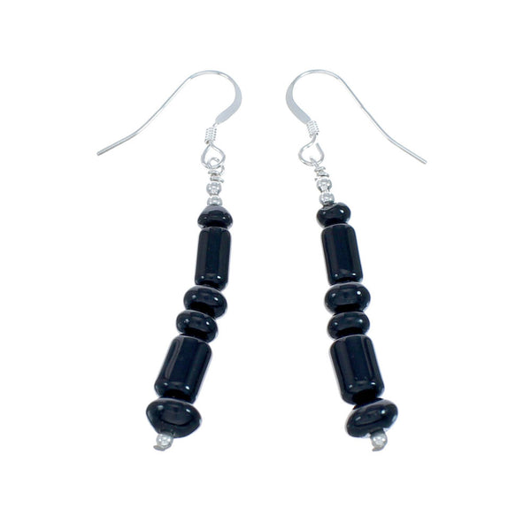 Navajo Sterling Silver Onyx Bead Hook Dangle Earrings NN20860