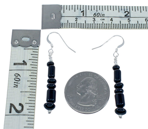 Navajo Sterling Silver Onyx Bead Hook Dangle Earrings NN20860