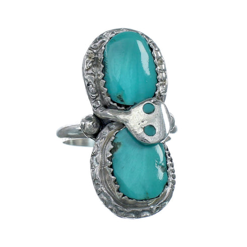 Zuni Turquoise Authentic Sterling Silver Snake Ring Size 6-1/4 NN20819
