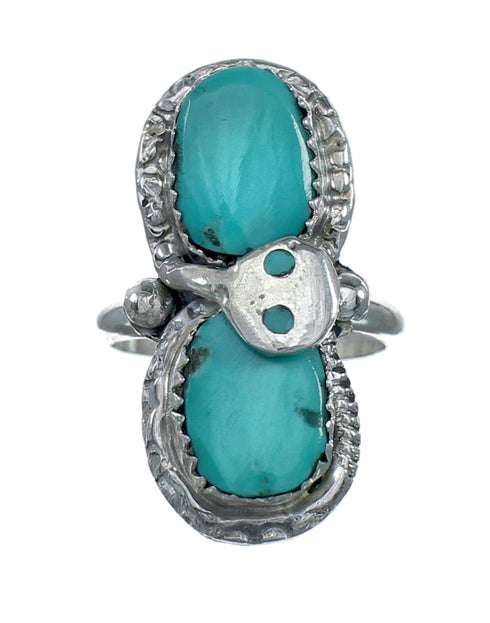 Zuni Turquoise Authentic Sterling Silver Snake Ring Size 6-1/4 NN20819