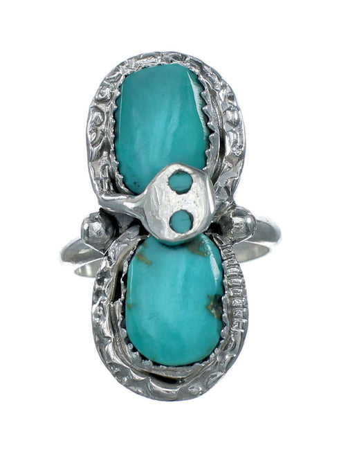 Zuni Turquoise Authentic Sterling Silver Snake Ring Size 6-1/2 NN20818
