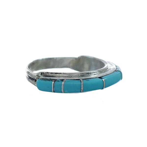Zuni Turquoise Inlay Sterling Silver Ring Size 7-3/4 NN20594