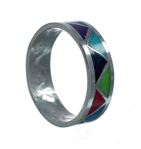 Navajo Inlay Multicolor Sterling Silver Ring Size 6-1/2 NN20611