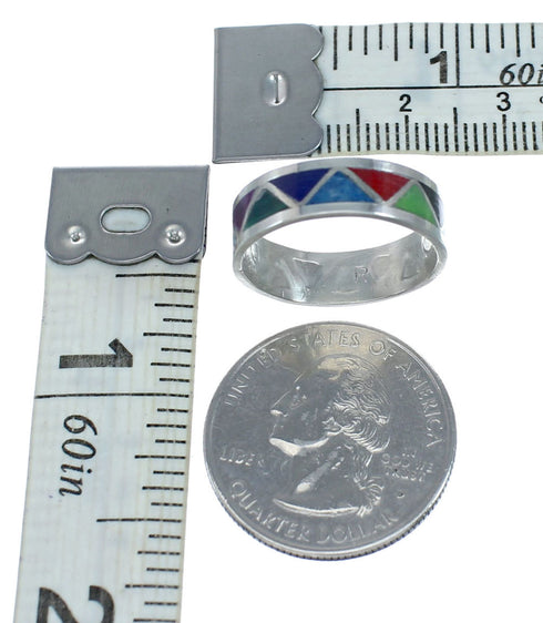 Navajo Inlay Multicolor Sterling Silver Ring Size 6-1/2 NN20611