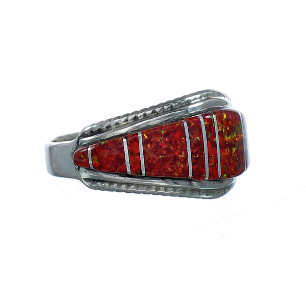Zuni Red Opal Inlay Sterling Silver Ring Size 7 NN20615