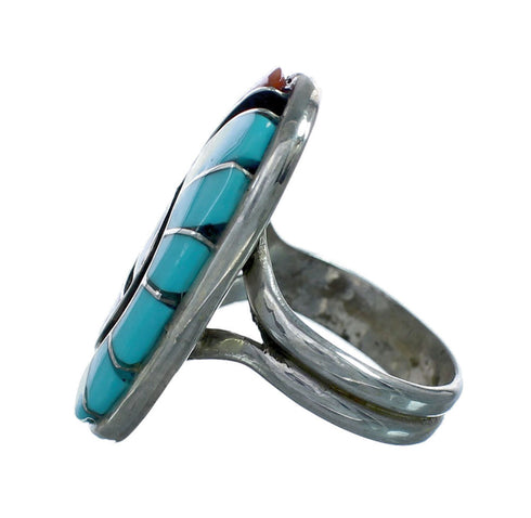 Sterling Silver Turquoise Coral Inlay Ring Size 7-3/4 NN20603