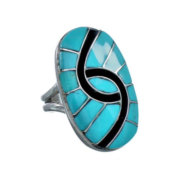 Sterling Silver Turquoise Inlay Ring Size 8-1/2 NN20604