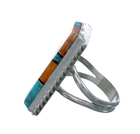 Native American Sterling Silver Multicolor Inlay Ring Size 7-1/2 NN20607