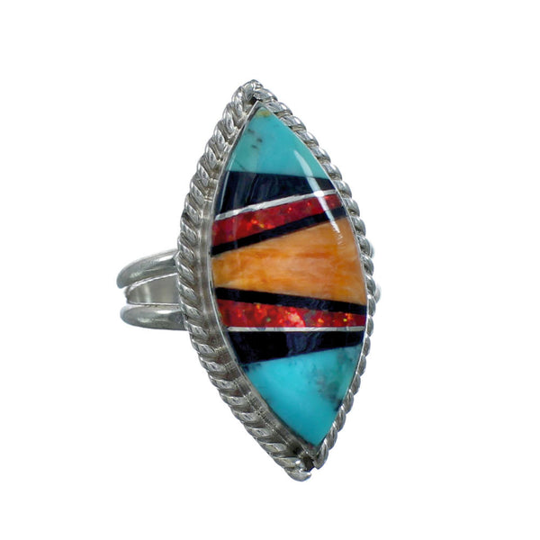 Native American Sterling Silver Multicolor Inlay Ring Size 7 NN20597