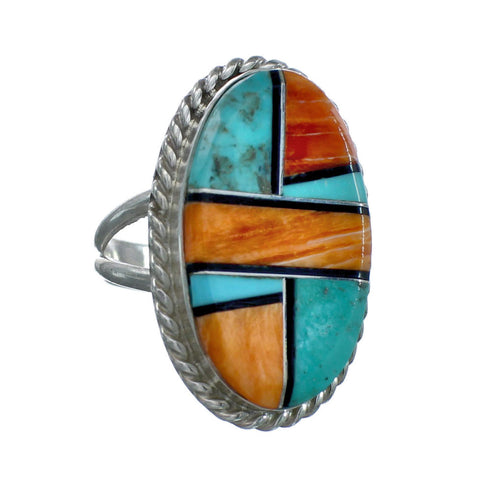 Native American Sterling Silver Multicolor Inlay Ring Size 7 NN20600