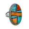 Native American Sterling Silver Multicolor Inlay Ring Size 7 NN20600