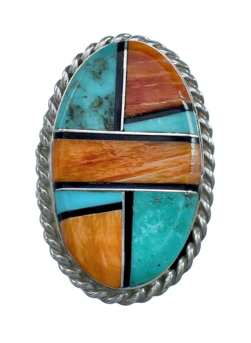 Native American Sterling Silver Multicolor Inlay Ring Size 7 NN20600