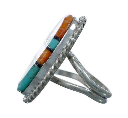 Native American Sterling Silver Multicolor Inlay Ring Size 7 NN20600