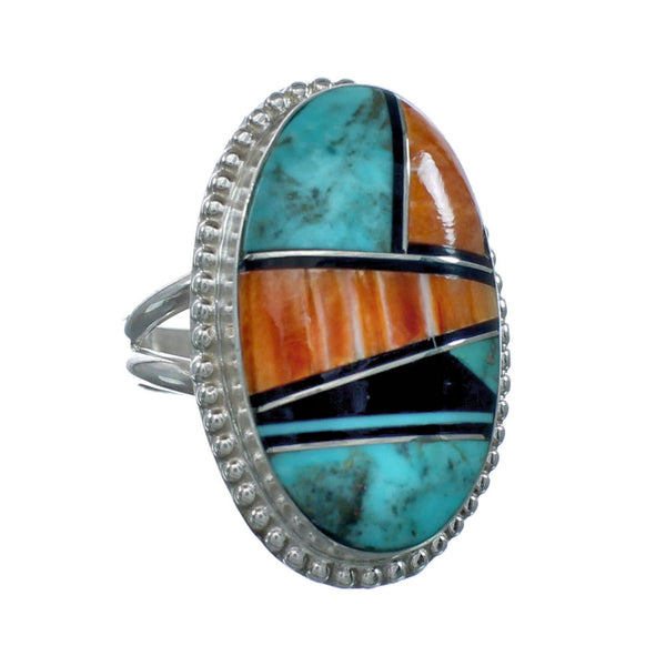 Native American Sterling Silver Multicolor Inlay Ring Size 8-1/2 NN20610