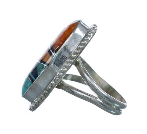 Native American Sterling Silver Multicolor Inlay Ring Size 8-1/2 NN20610
