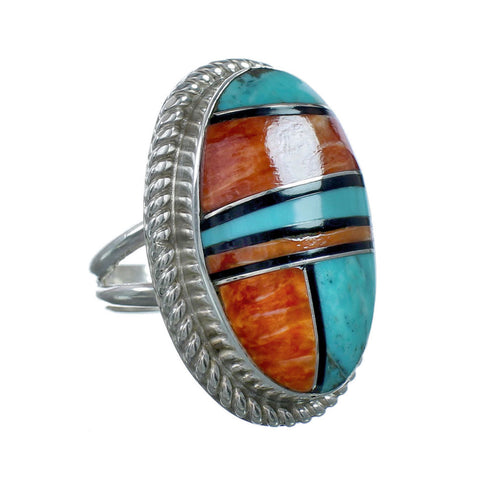 Native American Sterling Silver Multicolor Inlay Ring Size 7 NN20608
