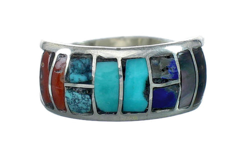 Multicolor Inlay Sterling Silver Zuni Ring Size 9-1/4 NN20588