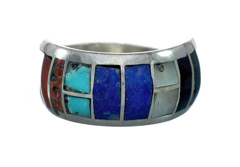 Multicolor Inlay Sterling Silver Zuni Ring Size 6-1/4 NN20589