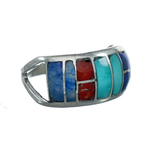Multicolor Inlay Sterling Silver Zuni Ring Size 6-1/2 NN20590