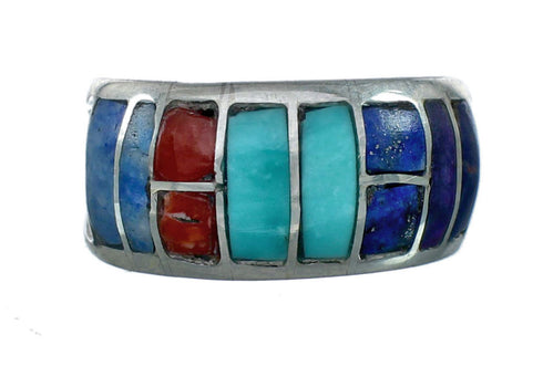 Multicolor Inlay Sterling Silver Zuni Ring Size 6-1/2 NN20590