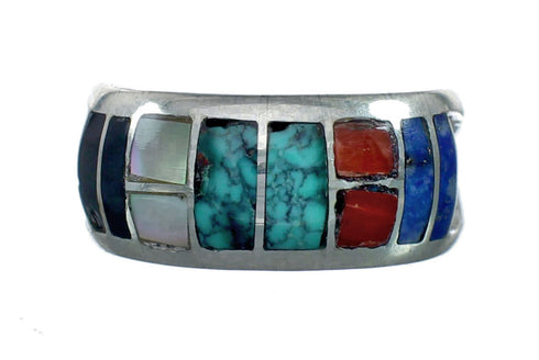 Multicolor Inlay Sterling Silver Zuni Ring Size 7-1/4 NN20591