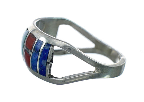 Multicolor Inlay Sterling Silver Zuni Ring Size 7-1/4 NN20591