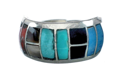 Multicolor Inlay Sterling Silver Zuni Ring Size 6 NN20592