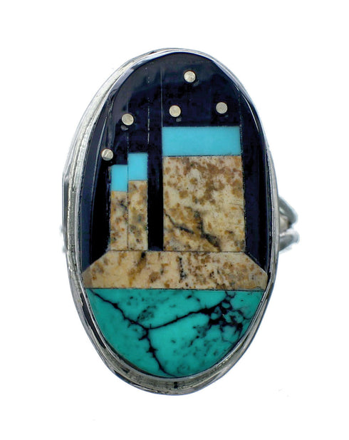 Genuine Sterling Silver Navajo Adjustable Multicolor Inlay Ring Size 9, 10, 11 NN20669