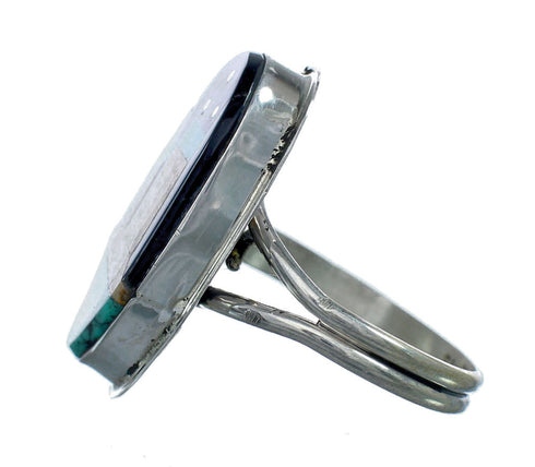 Genuine Sterling Silver Navajo Adjustable Multicolor Inlay Ring Size 9, 10, 11 NN20669