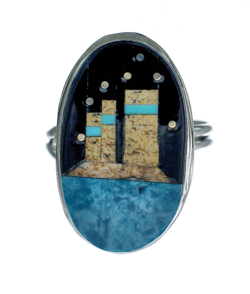 Genuine Sterling Silver Navajo Adjustable Multicolor Inlay Ring Size 9, 10, 11 NN20668