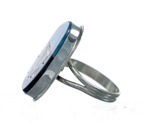 Genuine Sterling Silver Navajo Adjustable Multicolor Inlay Ring Size 9, 10, 11 NN20668