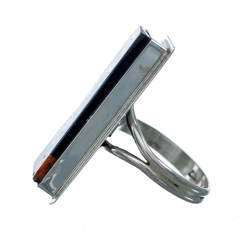 Genuine Sterling Silver Navajo Adjustable Multicolor Inlay Ring Size 8, 9, 10, 11 NN20667