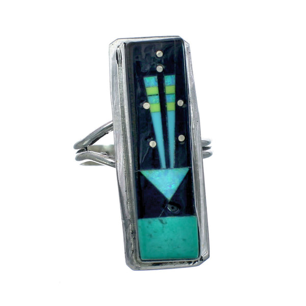 Genuine Sterling Silver Navajo Adjustable Multicolor Inlay Ring Size 8, 9, 10, 11 NN20666