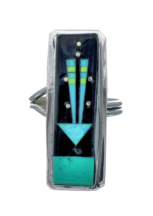 Genuine Sterling Silver Navajo Adjustable Multicolor Inlay Ring Size 8, 9, 10, 11 NN20666