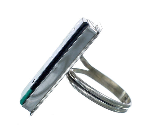 Genuine Sterling Silver Navajo Adjustable Multicolor Inlay Ring Size 8, 9, 10, 11 NN20666