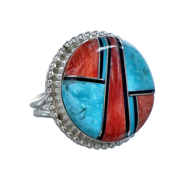 Native American Sterling Silver Multicolor Inlay Ring Size 9-1/4 NN20649