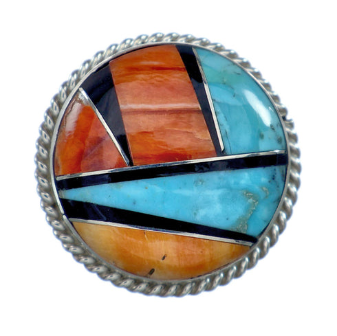 Native American Sterling Silver Multicolor Inlay Ring Size 6-3/4 NN20656