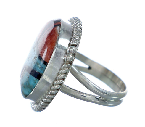Native American Sterling Silver Multicolor Inlay Ring Size 7-1/4 NN20655