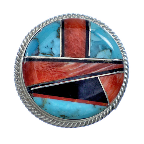 Native American Sterling Silver Multicolor Inlay Ring Size 7-3/4 NN20660
