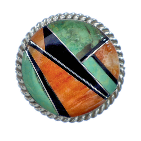 Native American Sterling Silver Multicolor Inlay Ring Size 9-1/4 NN20652