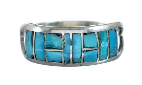 Zuni Turquoise Inlay Sterling Silver Ring Size 7-3/4 NN20620