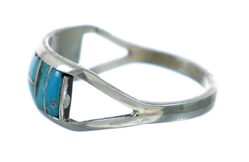 Zuni Turquoise Inlay Sterling Silver Ring Size 7-3/4 NN20620