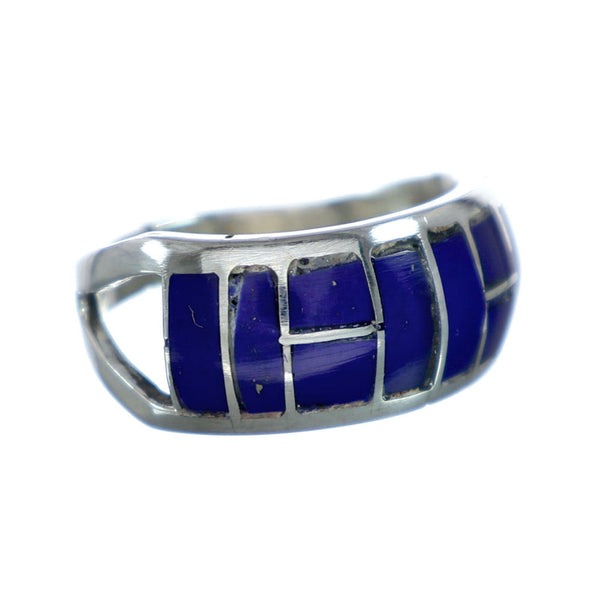 Zuni Lapis Inlay Sterling Silver Ring Size 7-3/4 NN20619