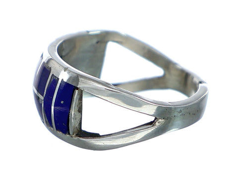 Zuni Lapis Inlay Sterling Silver Ring Size 7-3/4 NN20619