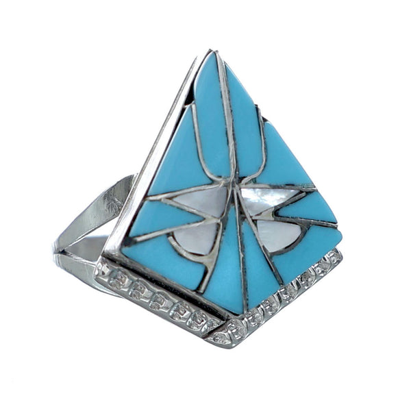 Native American Zuni Multistone Multicolor Sterling Silver Ring Size 7-1/2 NX11751