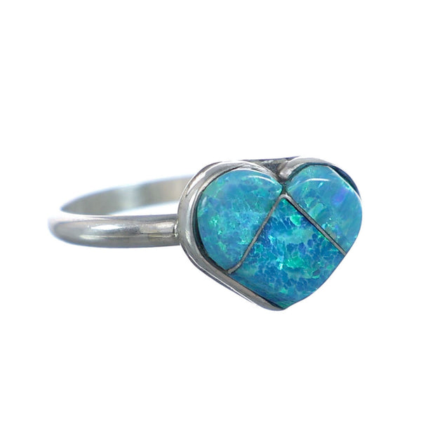 Zuni Blue Opal Heart Sterling Silver Ring Size 4-3/4 NX11744