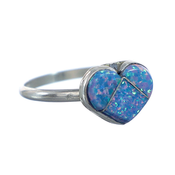 Zuni Native American Blue Opal Heart Sterling Silver Ring Size 6 NX11747